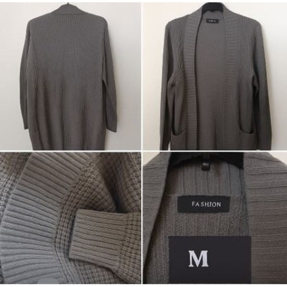 W. Fashion sz M Women Open Longline Cardigan Green Round Trim‎